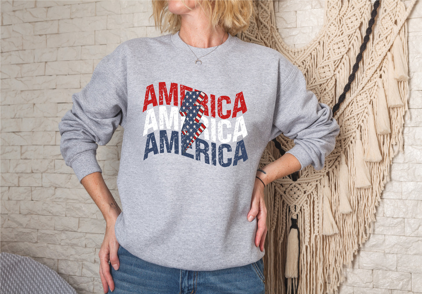 Retro America Flag Lightning Bolt DTF Transfer