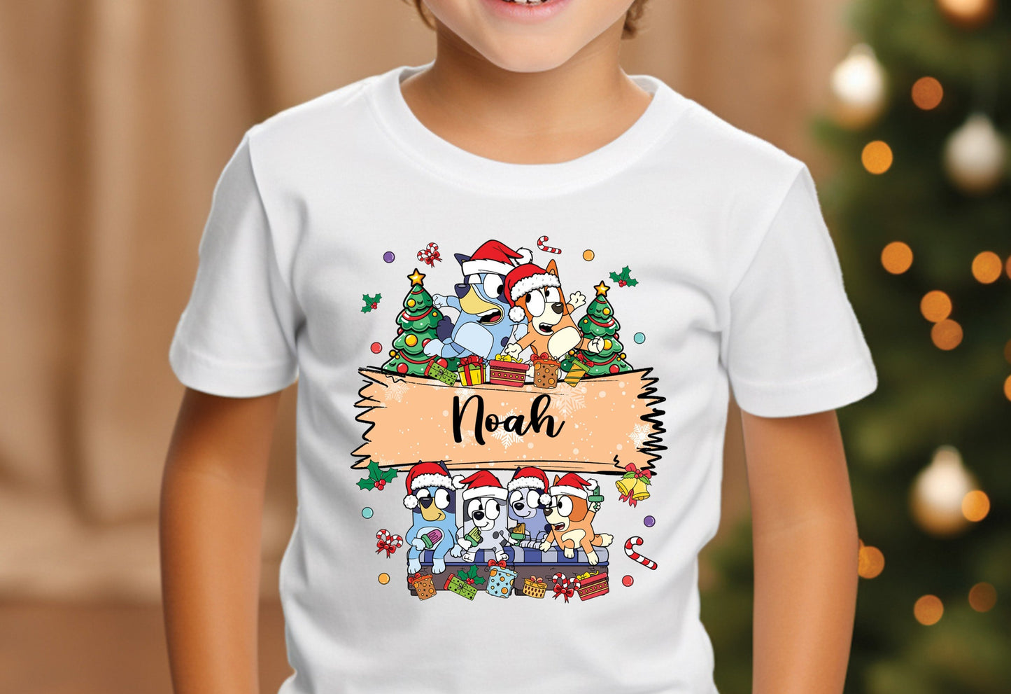 Personalized Blue Dog and Friends Christmas DTF Transfer