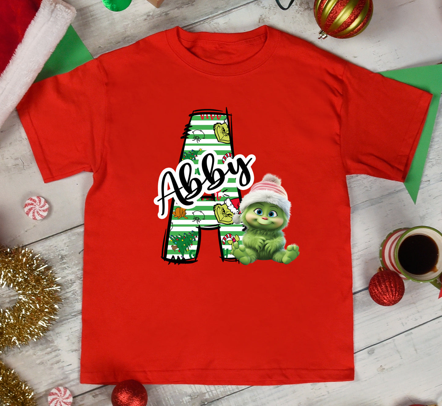 Customizable Baby Green Guy Letter and Name-Green stripe Lettering Set Hat DTF Transfer