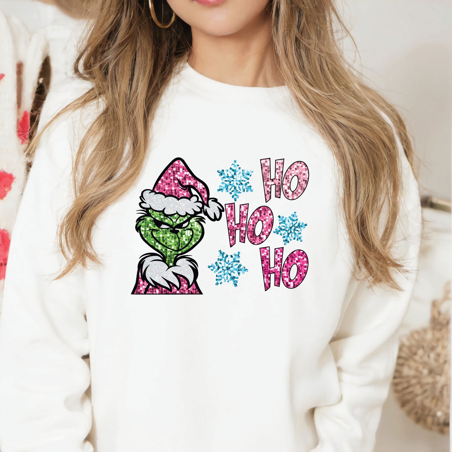 Faux Glitter Green Guy Ho Ho Ho DTF Transfer