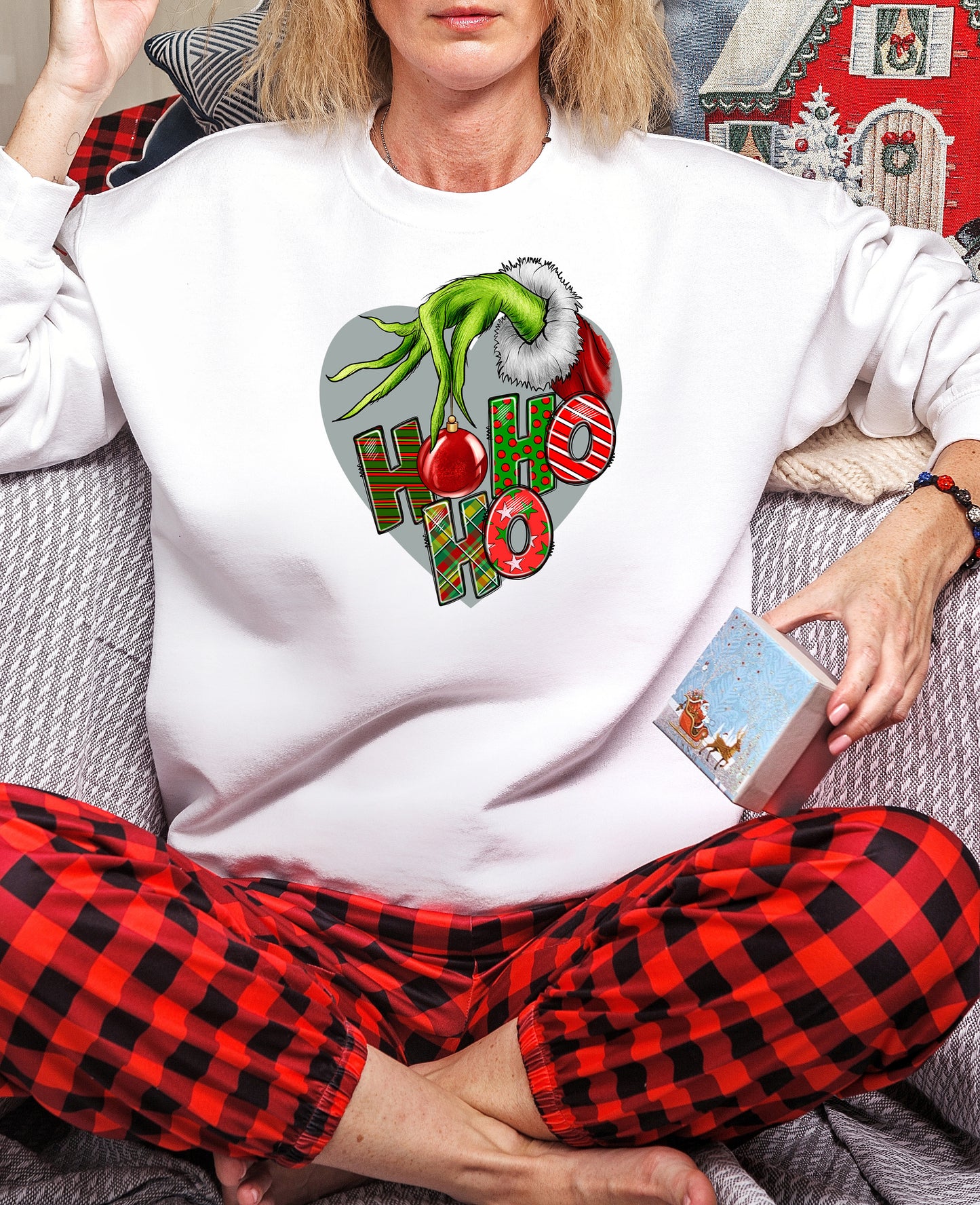 Ho Ho Ho Green Guy Heart Christmas Theme DTF Transfer