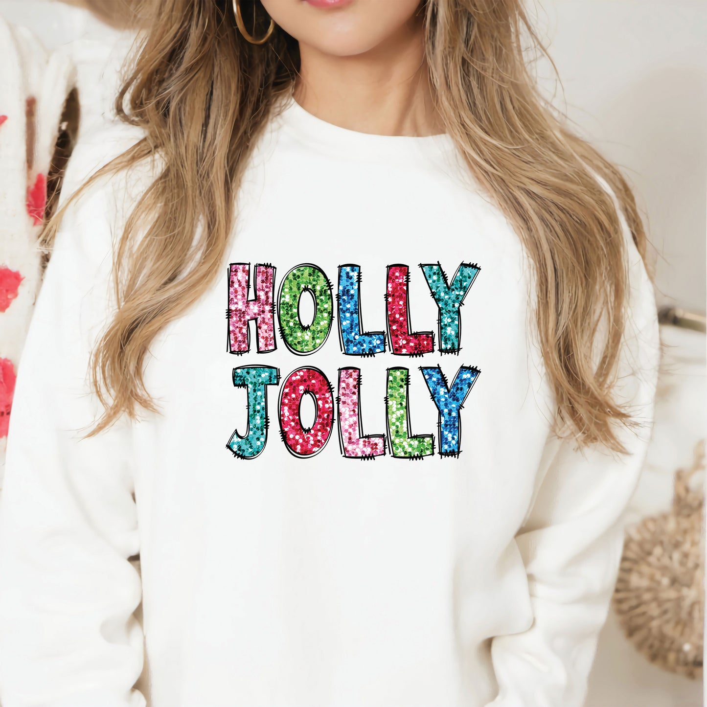 Holly Jolly Faux GlitterDTF Transfer
