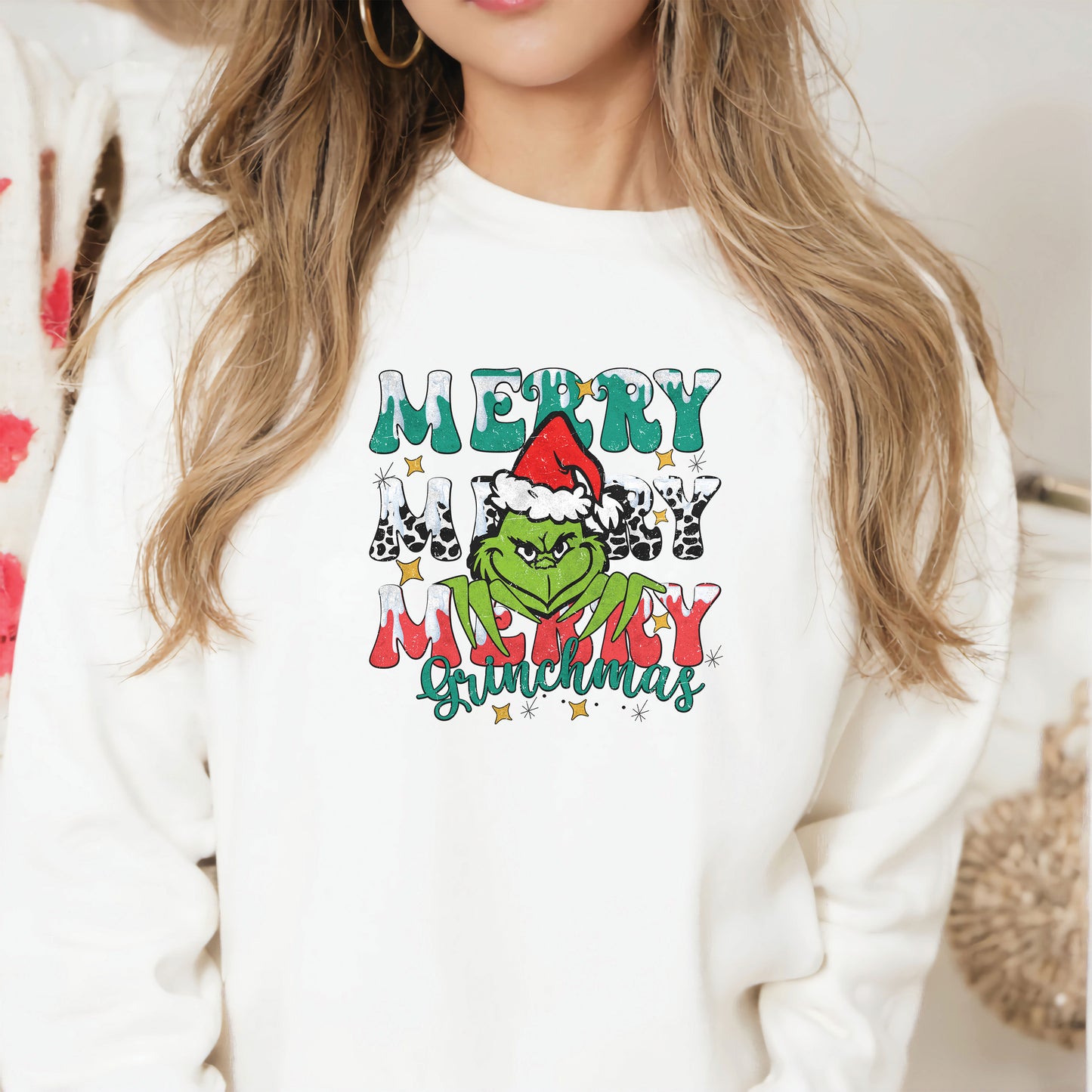 Merry Merry Merry Snow Christmas Green Guy DTF Transfer