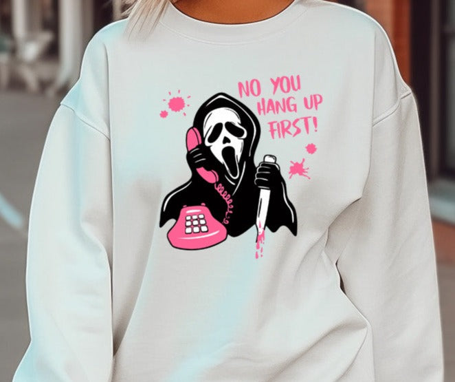 No You Hang Up First Splatter Scream Theme DTF Transfer