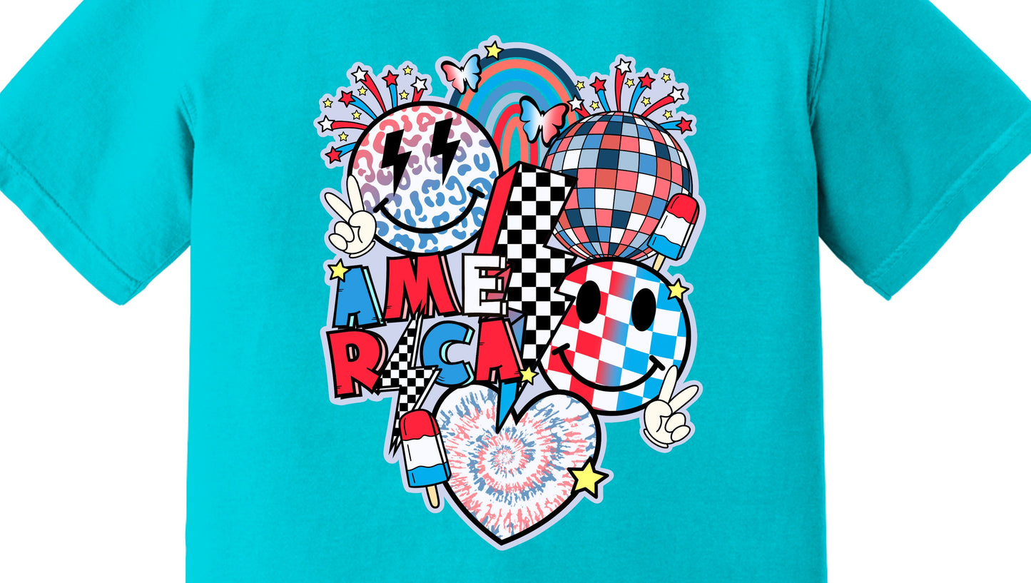 Retro Happy face America, Retro 4th of July DTF Transfer