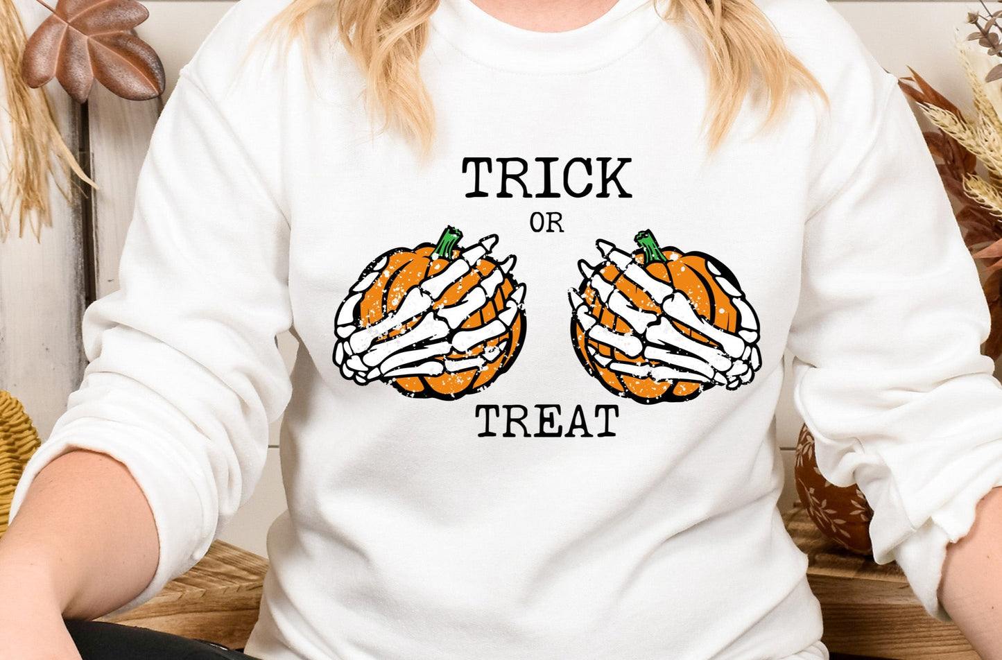 Trick Or Treat Pumpkin Skeleton Breasts, Pumpkins, Halloween DTF Transfer
