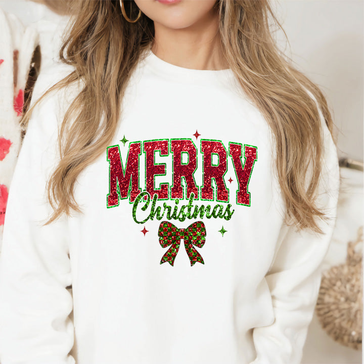Faux Glitter Merry Christmas DTF Transfer