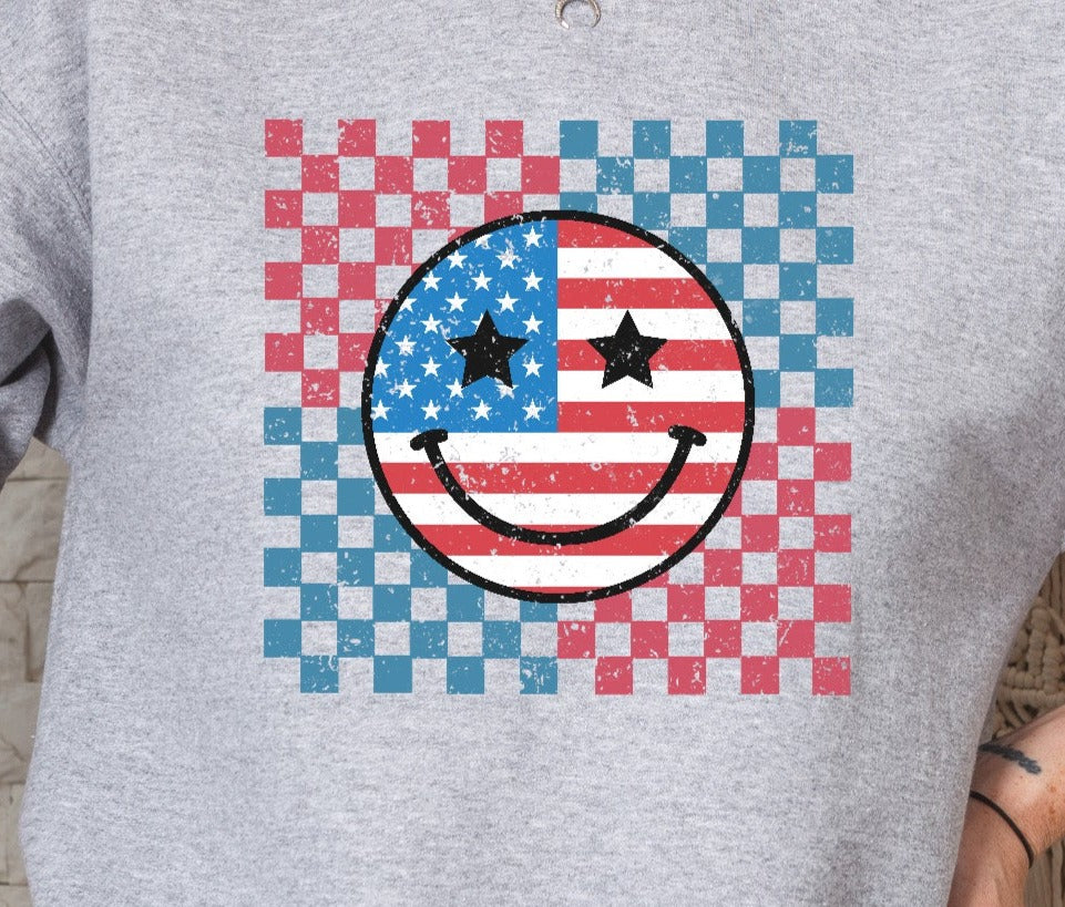 Retro Happy Face American Checkered DTF Transfer