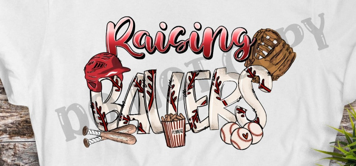 Raising Ballers Baseball Theme, Baseball Bat, Baseball Peanuts, Baseball Helmet, Baseball Season, Leopard Print, DTF Transfer