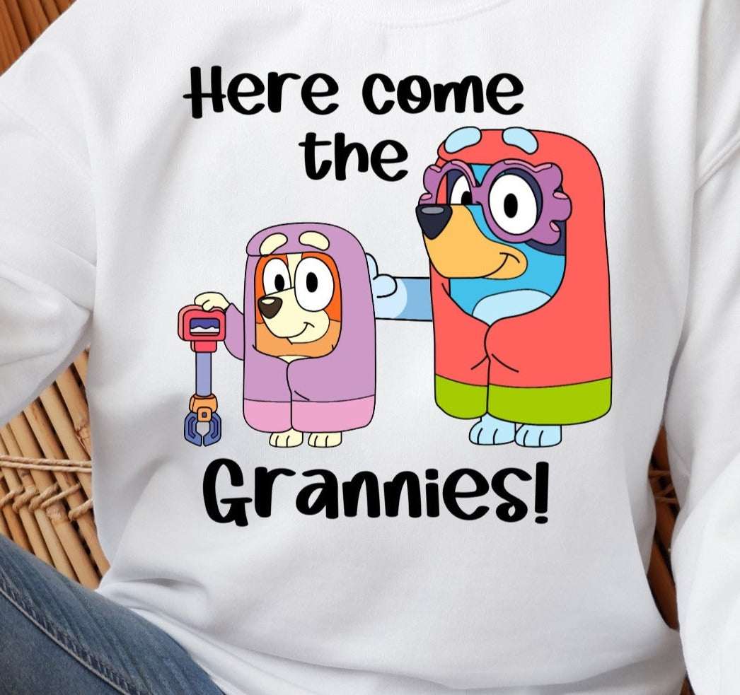 Here Come The Grannies Bluey in the Walk Design DTF Transfer
