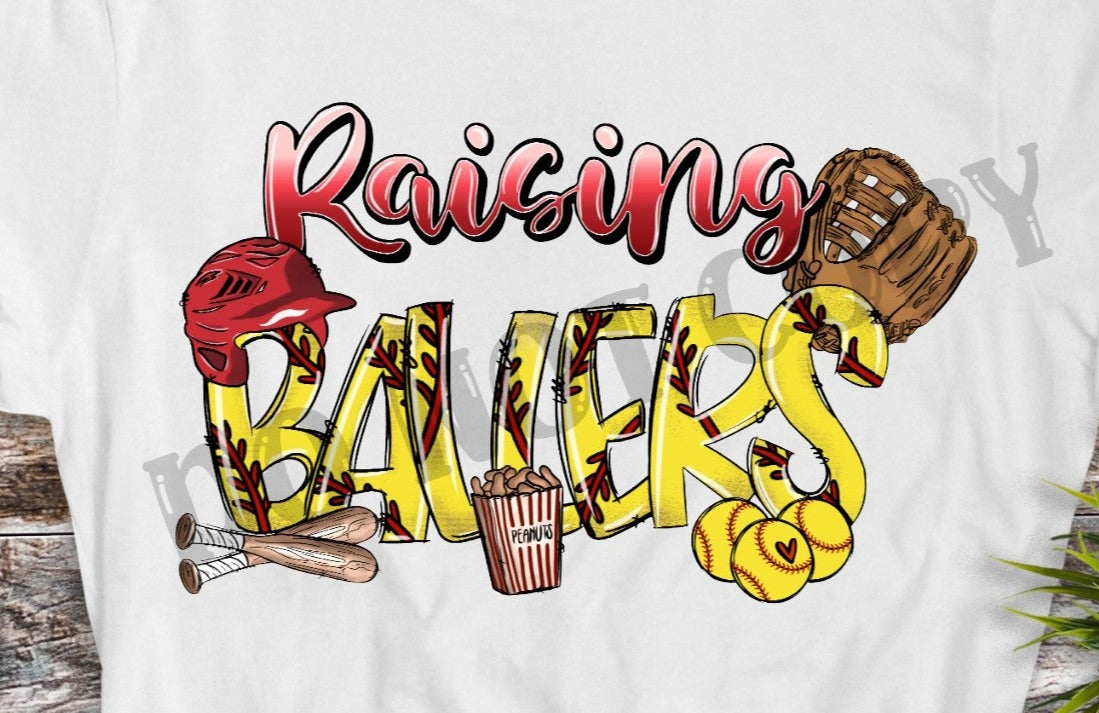 Raising Ballers Softball Theme, Softball Mitt, Polka Dot, Peanuts,Softball Bats, Softball Helmet, Leopard ,Softball Mama, Softball, Softball Mom DTF Transfer