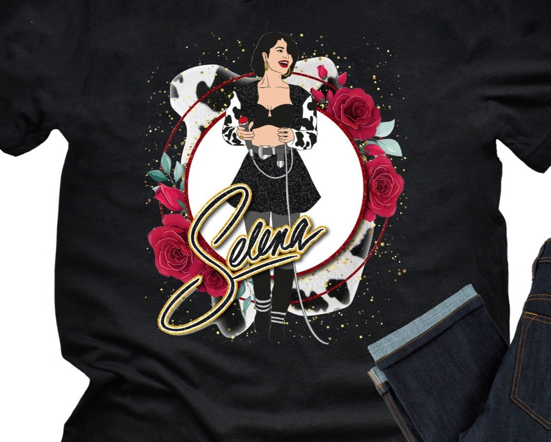 Selena, Selena Quintanilla, Red Roses, Cow Print DTF Transfer