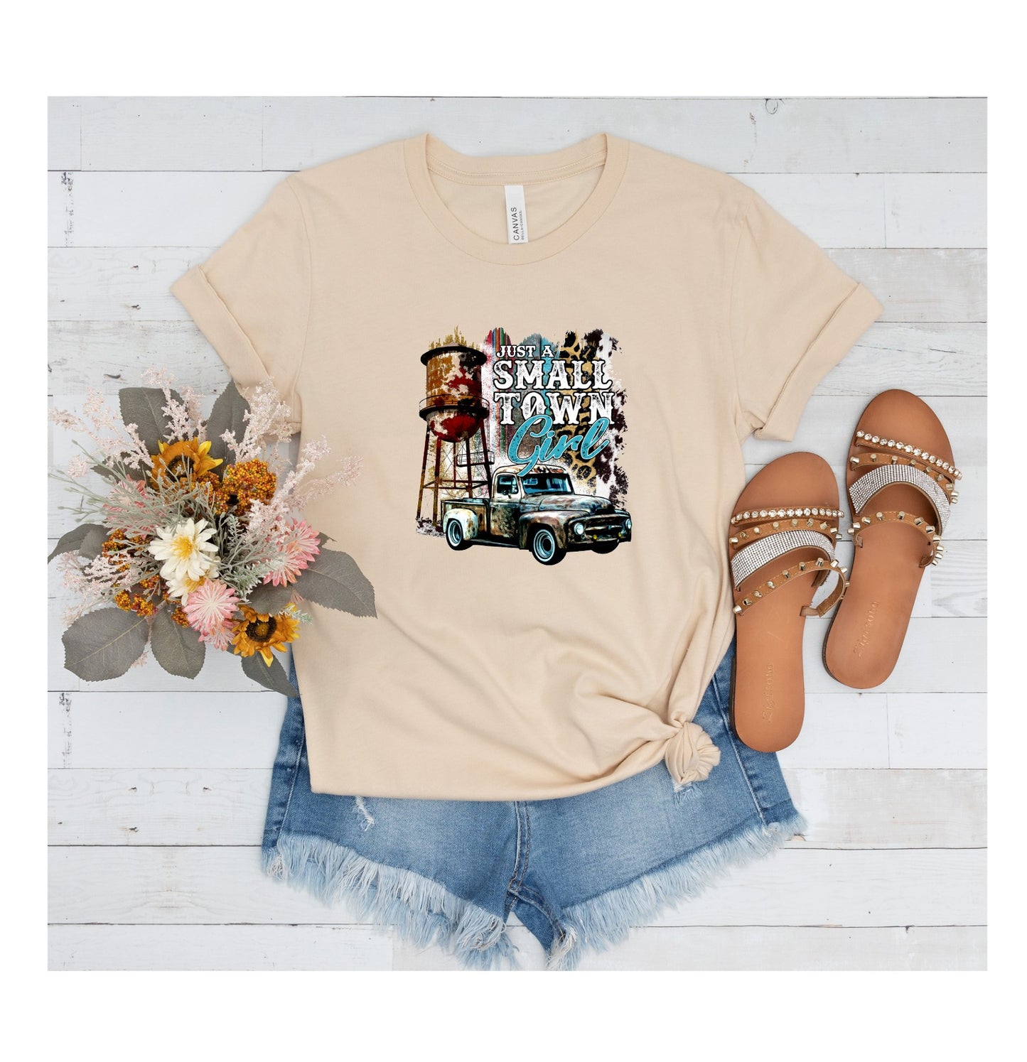 Just A Small Town Girl , Boots, Country, Turquoise, Leopard Print, Cowboy Hide ,Western DTF Transfer