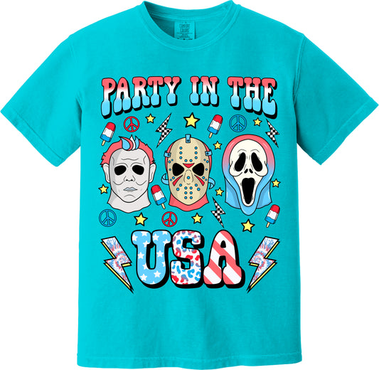Party In the USA, Retro Horror 4TH Of July Jason, Scream, Michael DTF Transfer