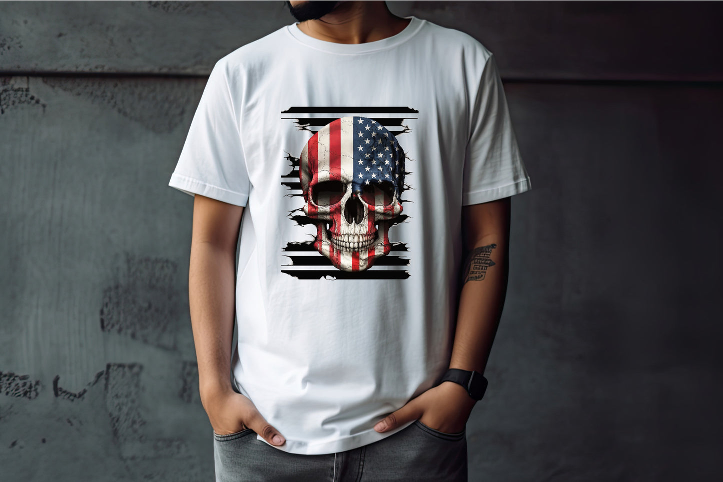 American Skull Flag, Skull, Patriotic DTF Transfer