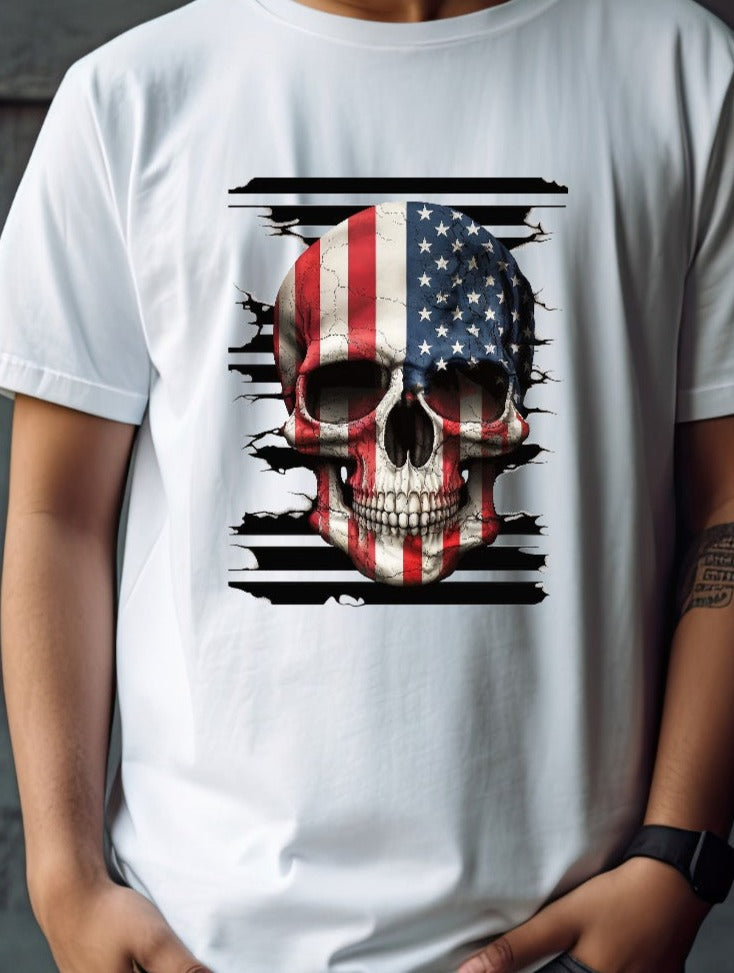 American Skull Flag, Skull, Patriotic DTF Transfer