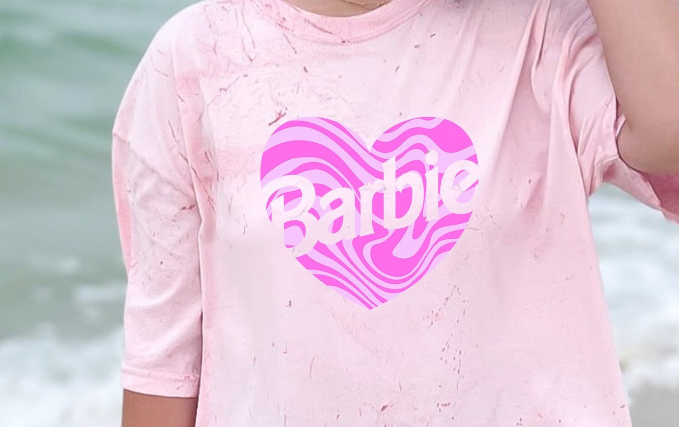 Barbie Heart Wavy Pink Design DTF Transfer