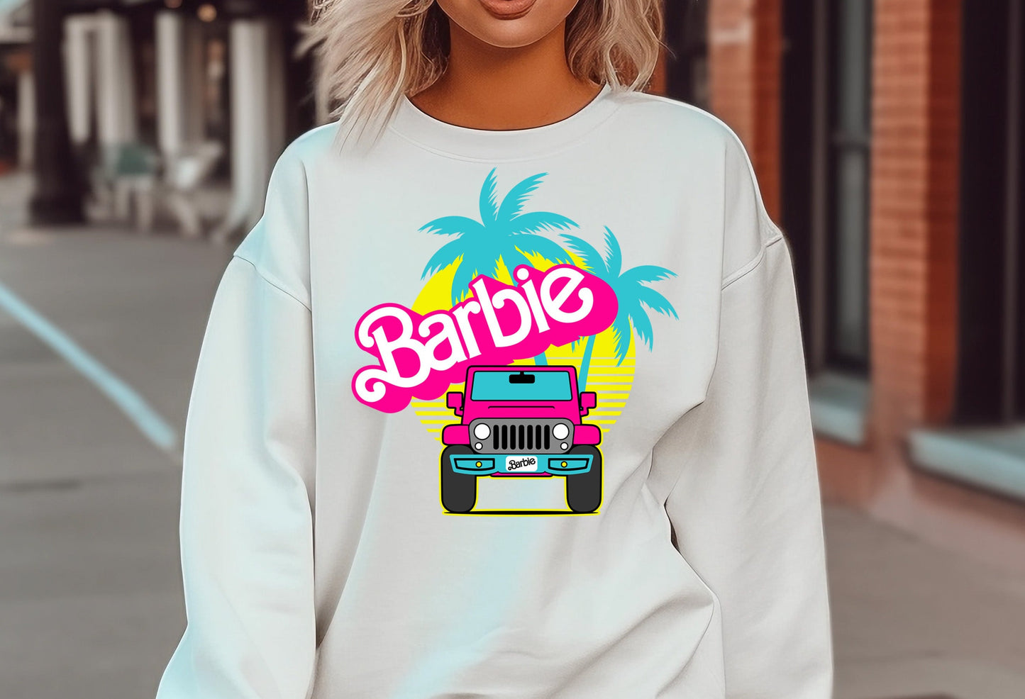 Barbie Offroad Design Sunset, Palm Trees, Jeep, Barbie DTF Transfer