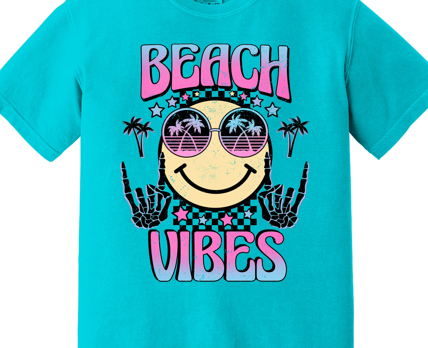 Beach Vibes Happy Face, Summer Vibes, Happy Face, Skeleton Peace Sign DTF Transfer
