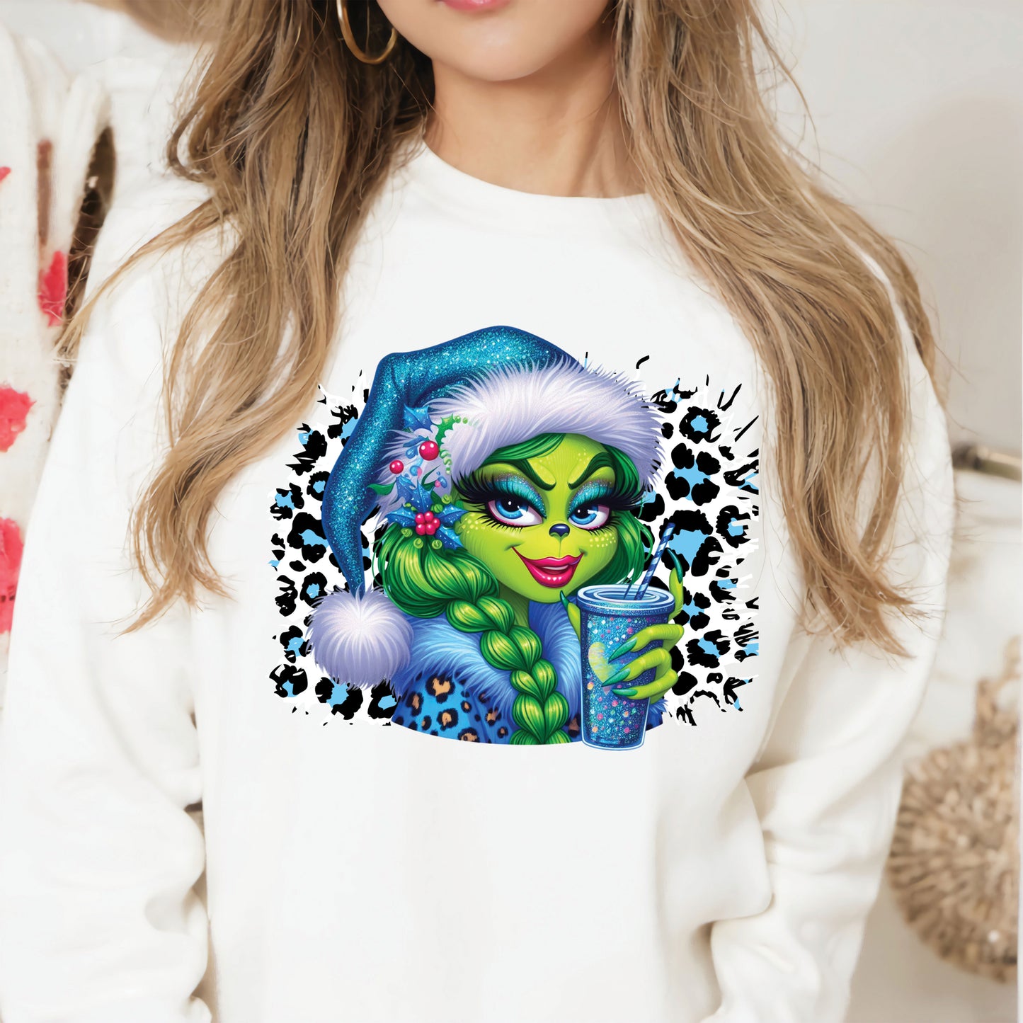 Blue Leopard Boujie Girl Grinch DTF Transfer