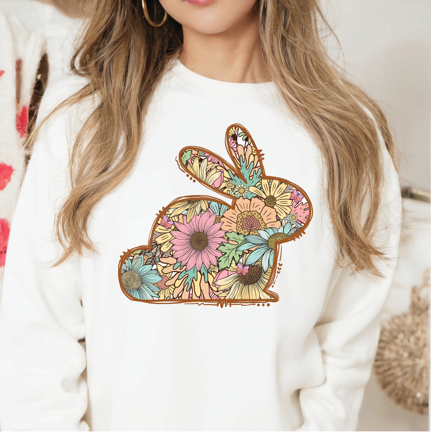 Boho Flowered Bunny DTF Transfer