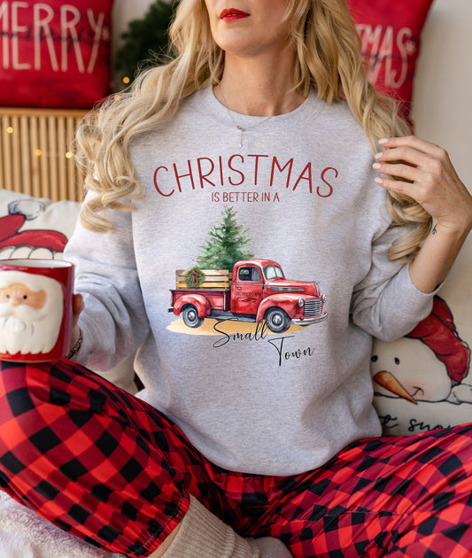 Christmas Is Better In A Small Town, Hometown Tradition, Red Truck, Small Town Design DTF Transfer