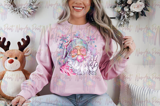 Disco Santa, Faux Glitter, Pink Santa, Pink Christmas DTF Transfer