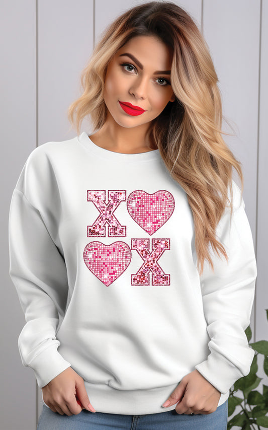 Faux Glitter XOXO Disco Heart Valentines DTF Transfer