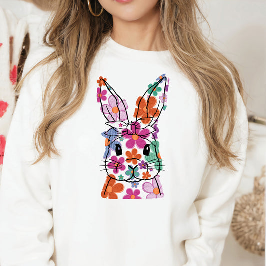 Faux Embroidered Spring Easter Bunny DTF Transfer