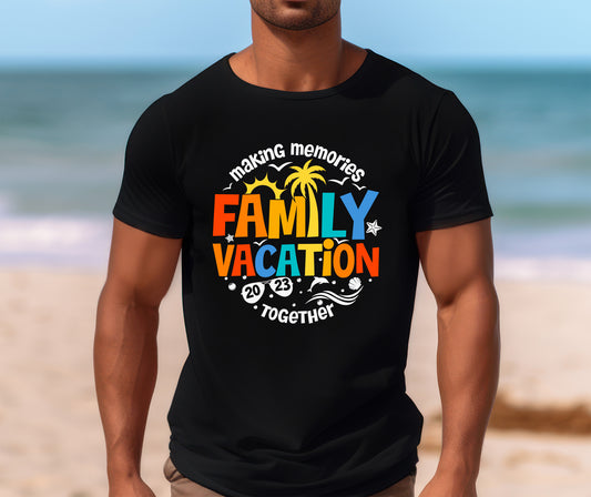 Family Vacation 2023, Vacation, Cruise Ship, Family Colored Lettering DTF Transfer