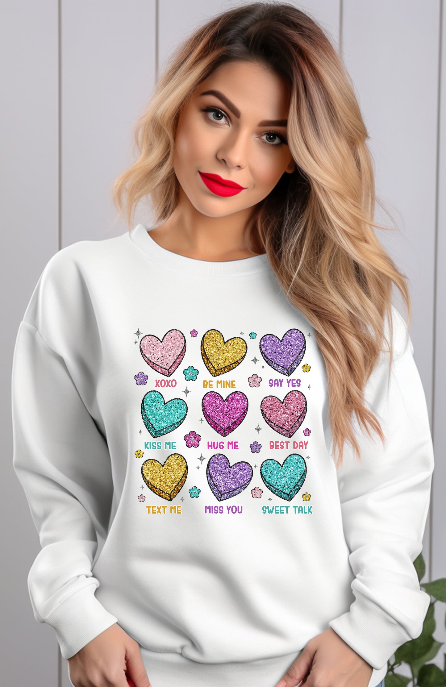 Faux Glitter Conversation Hearts Valentine DTF Transfer