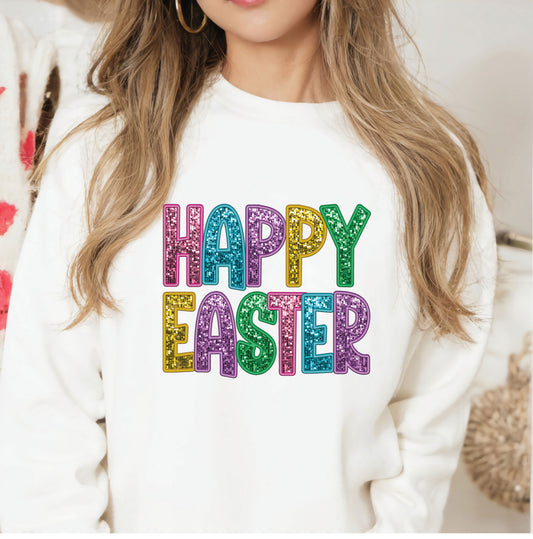 Faux Glitter Happy Easter DTF Transfer