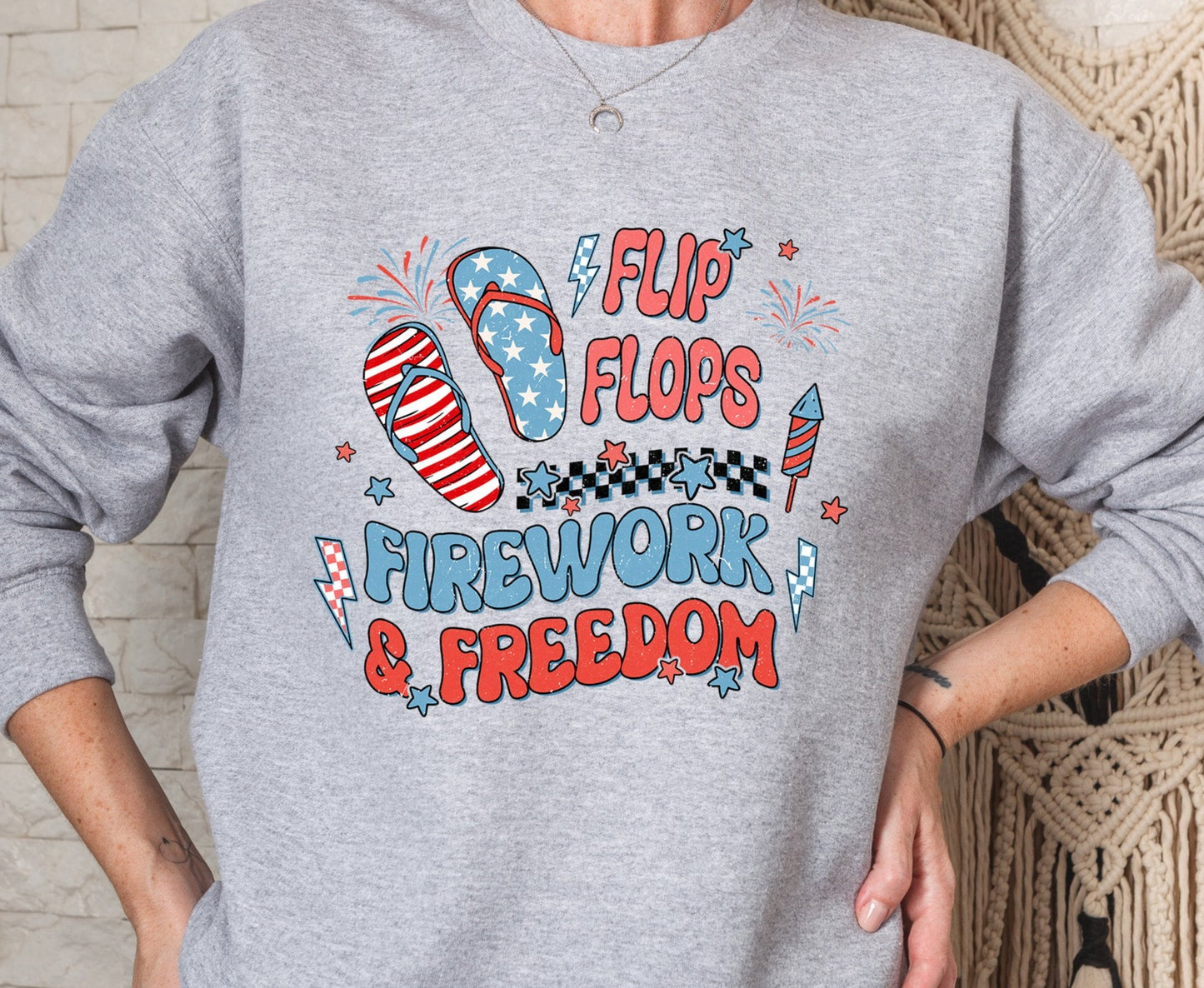 Flip Flops Fireworks and Freedom, Patriotic, 4th of July, Fireworks, Freedom design DTF Transfer