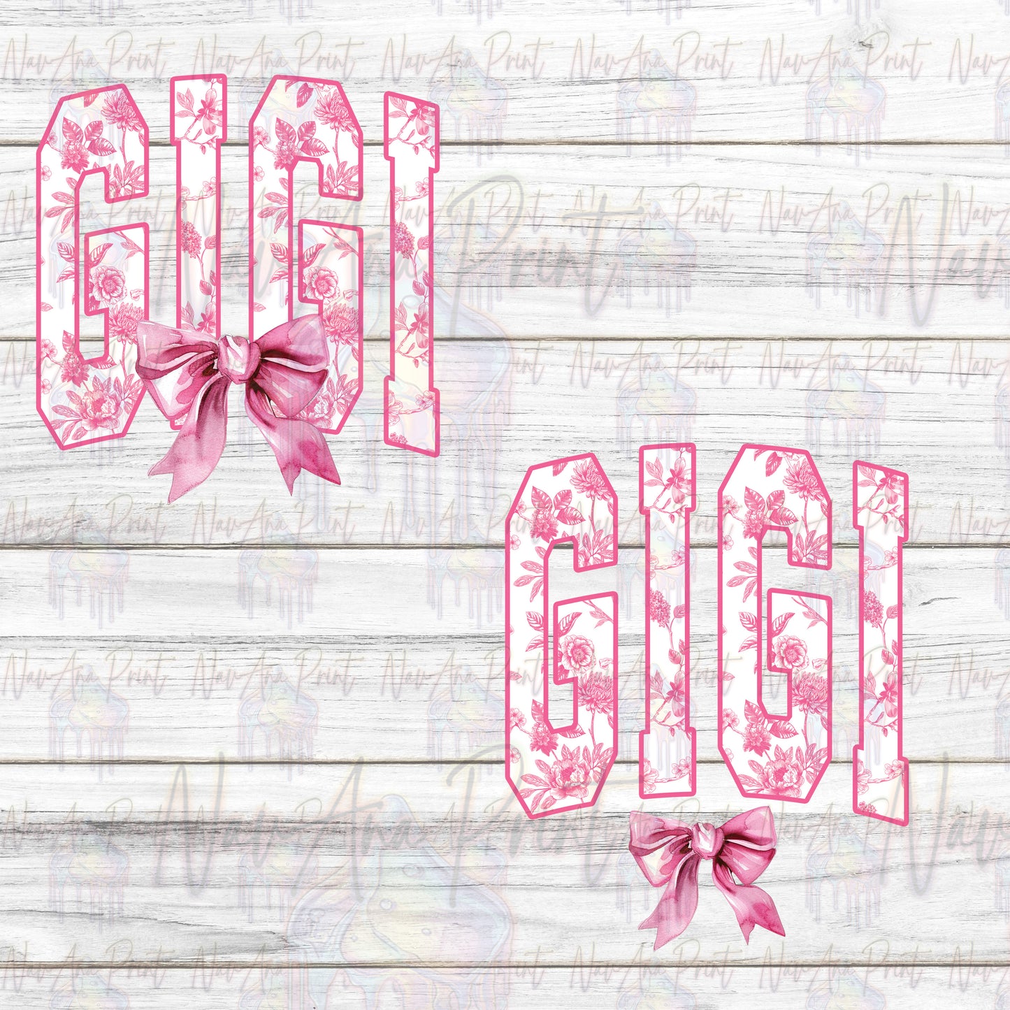 GiGi Pink Watercolor Floral Toile Coquette Bow