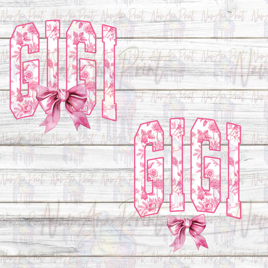 GiGi Pink Watercolor Floral Toile Coquette Bow