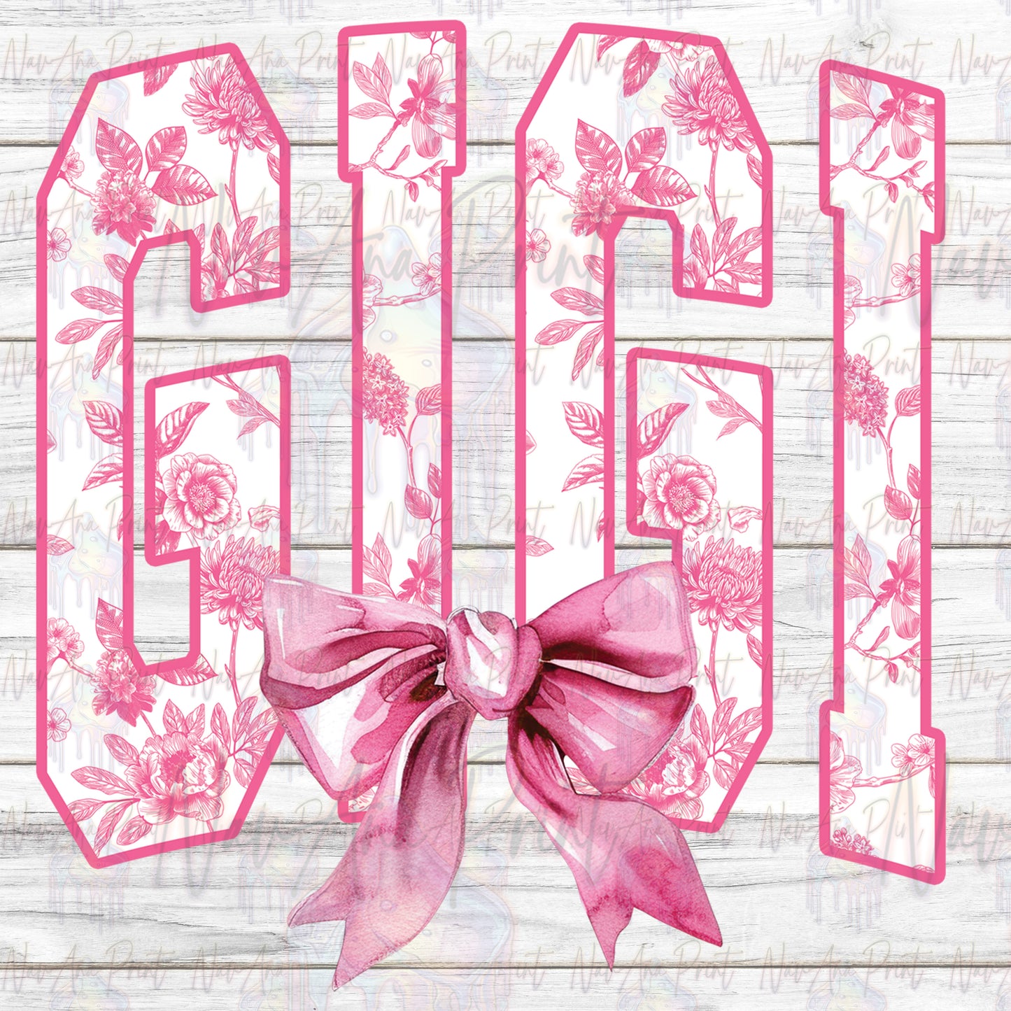 GiGi Pink Watercolor Floral Toile Coquette Bow