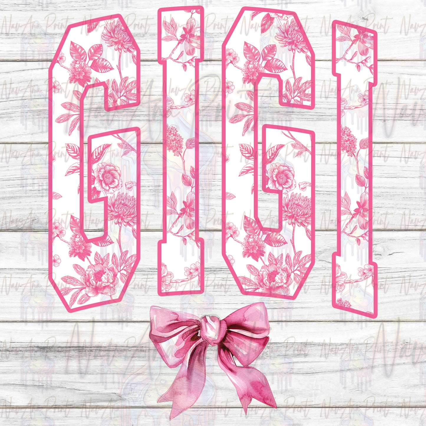 GiGi Pink Watercolor Floral Toile Coquette Bow