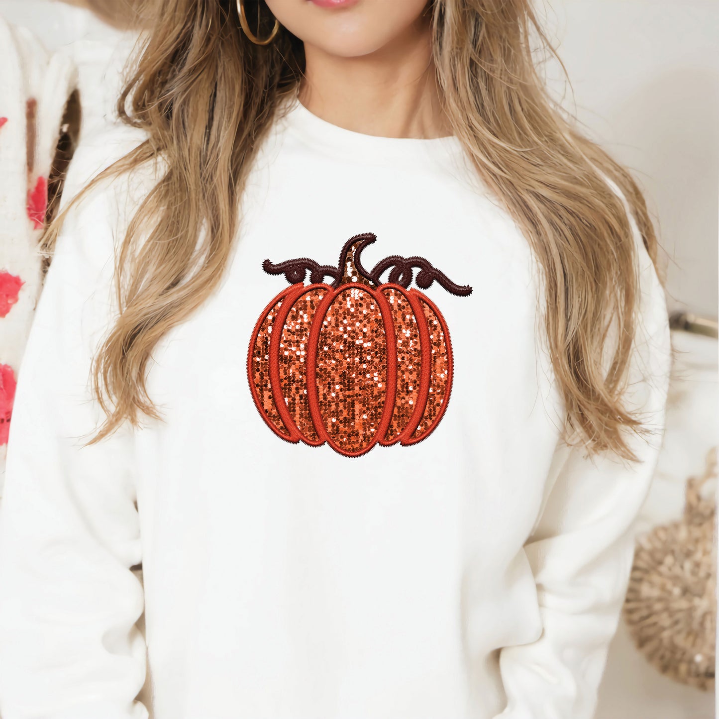 Faux Glitter and Embroidery Pumpkin, Fall DTF Transfer