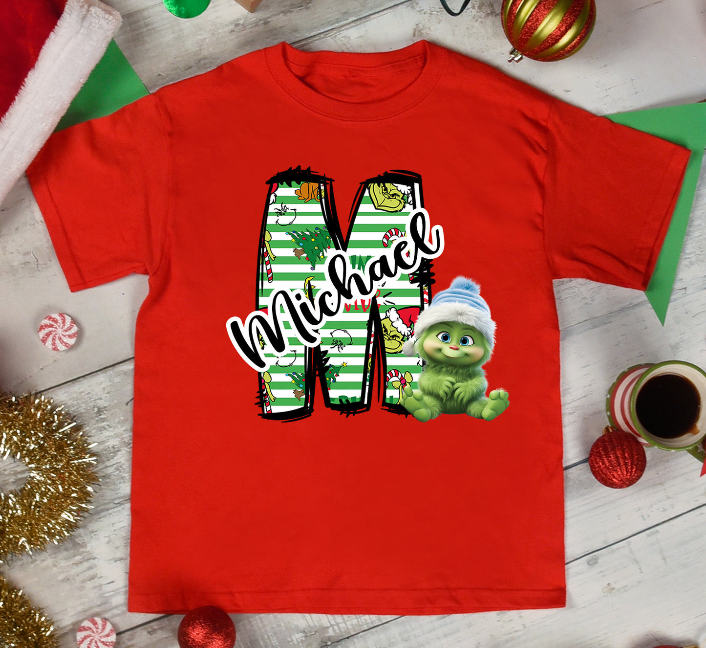 Customizable Baby Grinch Letter and Name-Green strip Lettering Set Hat DTF Transfer