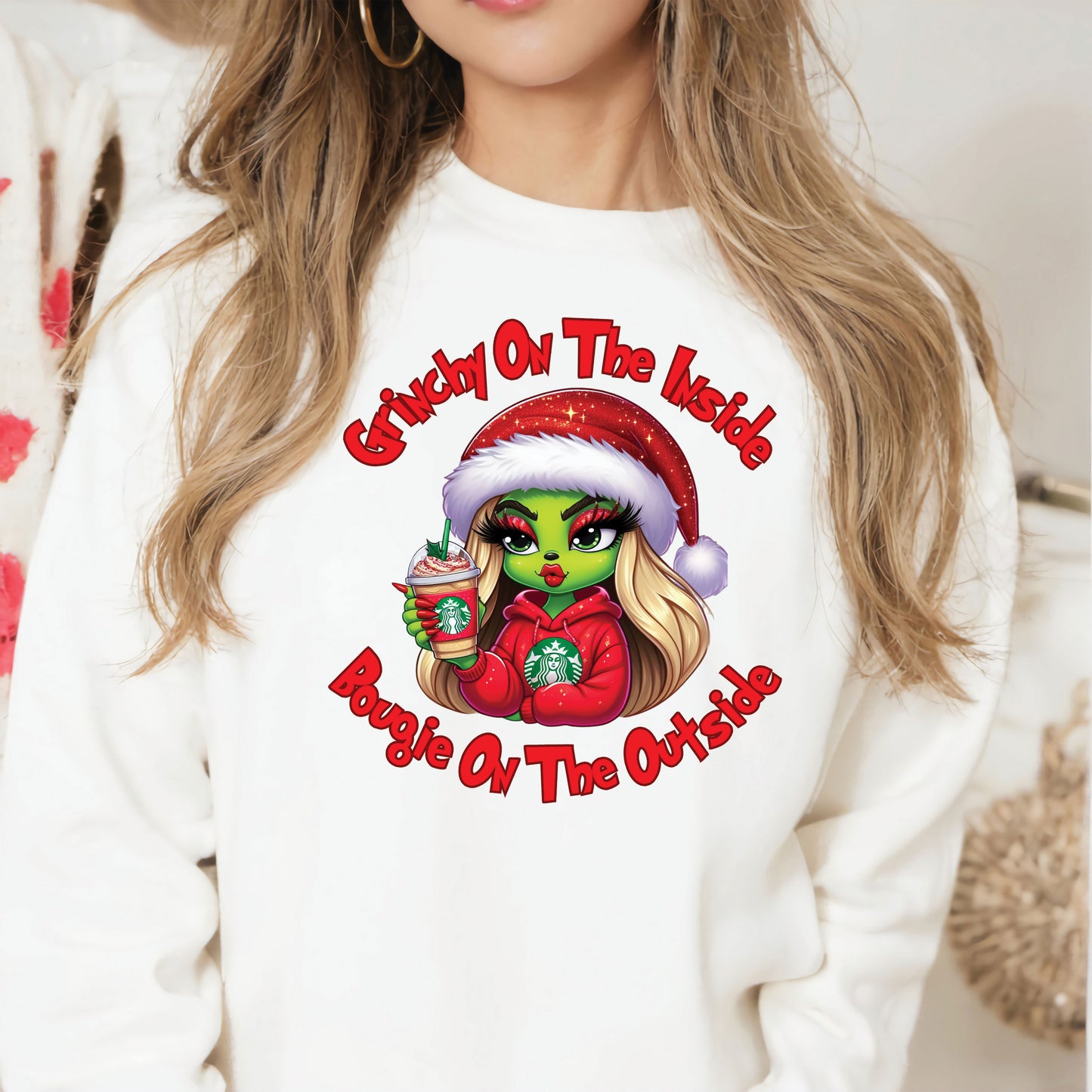 Grinchy On The Inside Boujie on The Outside Girl Grinch DTF Transfer