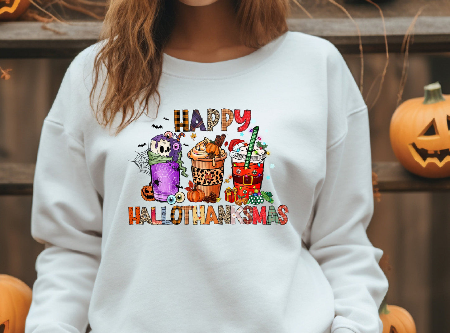 HappyHalloThankMas Drink Cups, Halloween, Thanksgiving, Christmas DTF Transfer