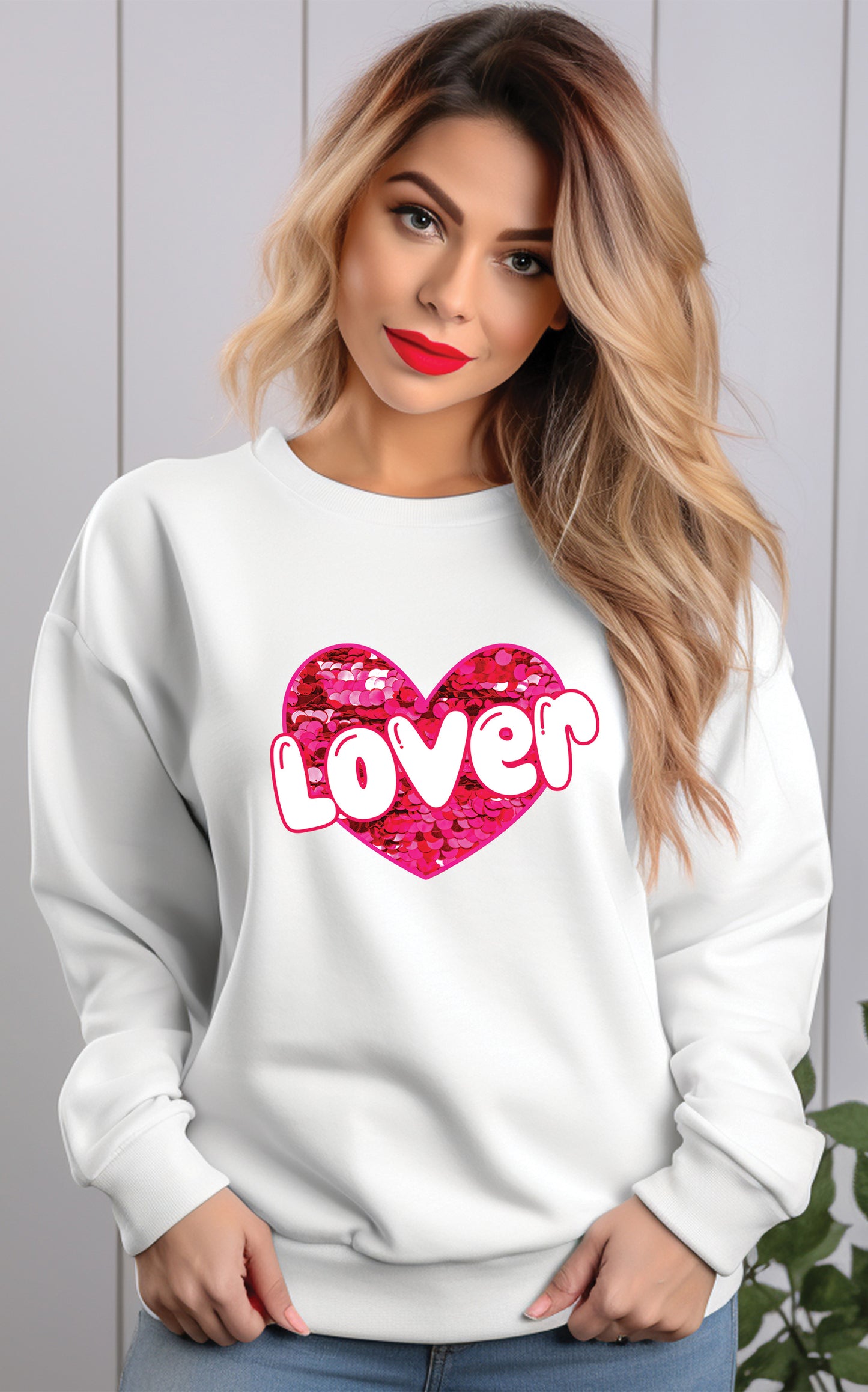 Faux Pink Sequin Lover Valentines DTF Transfer