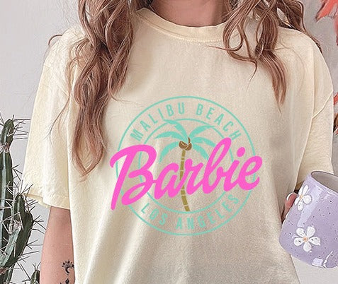 Malibu Barbie with Teal Palm Tree DTF Transfer