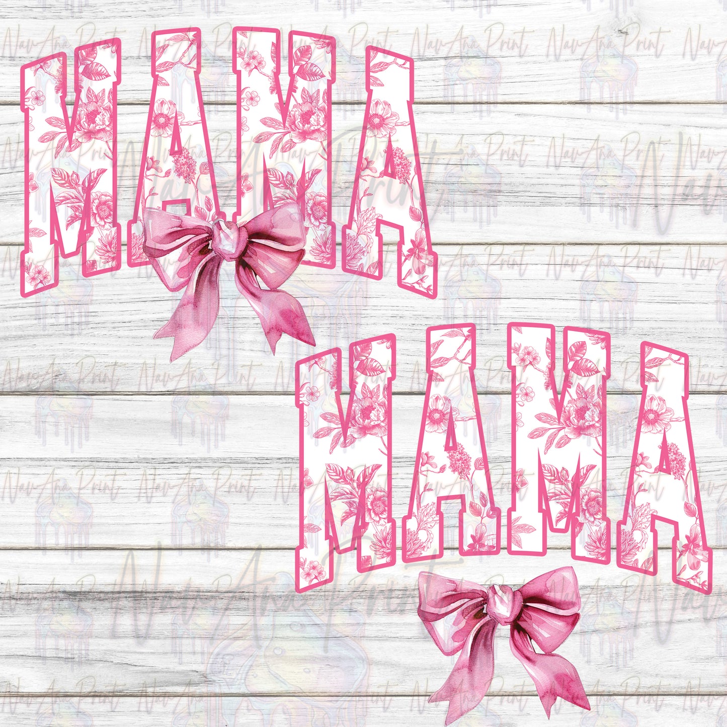 Pink Watercolor Floral Toile Mama Coquette Bow