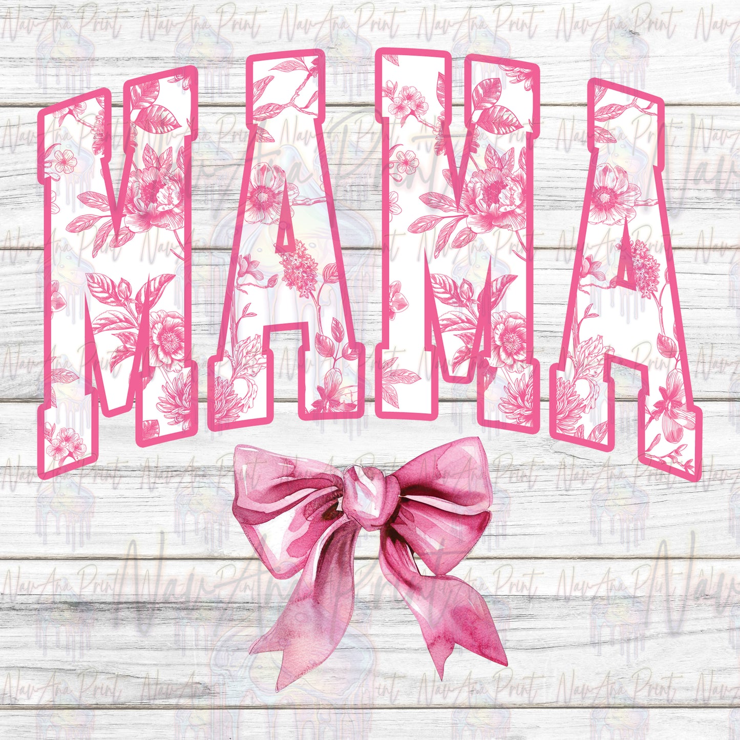 Pink Watercolor Floral Toile Mama Coquette Bow