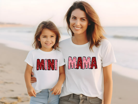 Mama and Mini Faux Pink and Red Valentines Matching Shirts, Mama and Me, Mama and Mini DTF Transfers