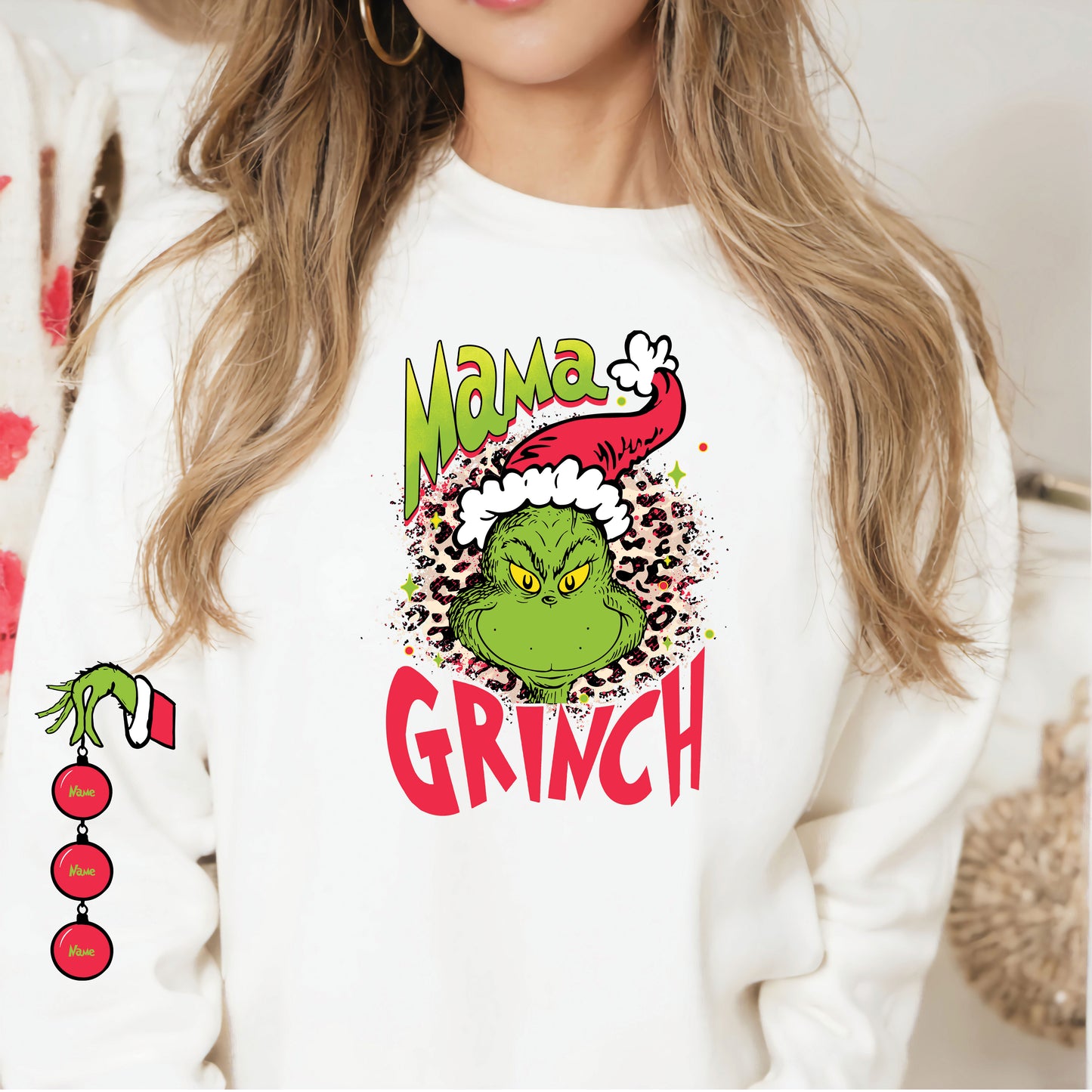 Mama Grinch w/Sleeve Personalized with Names option DTF Transfer