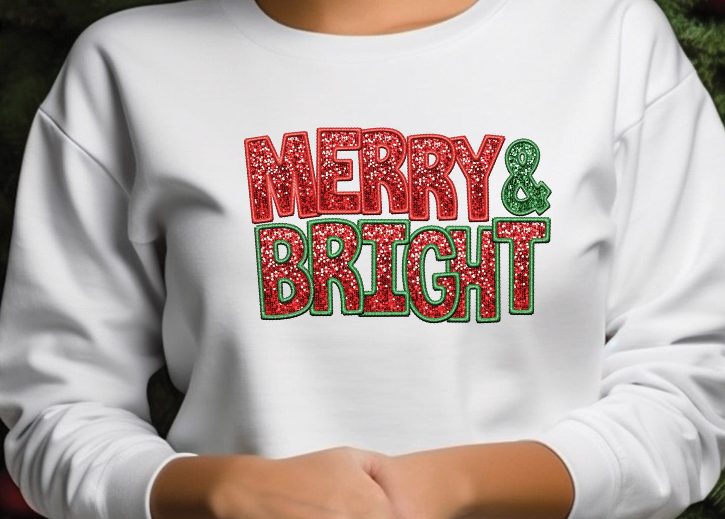 Merry and Bright Green and Red Faux Sequin, Faux Sequin, Christmas DTF Transfer