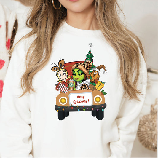 Merry Grinchmas Girl Brown Truck Grinch DTF Transfer