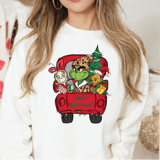 Merry Grinchmas Red Truck Grinch DTF Transfer